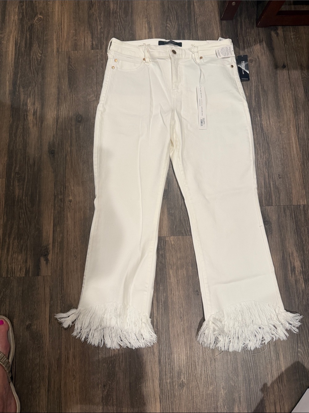 Liverpool Jeans Company White Cropped Fringe Hem Ankle Jeans